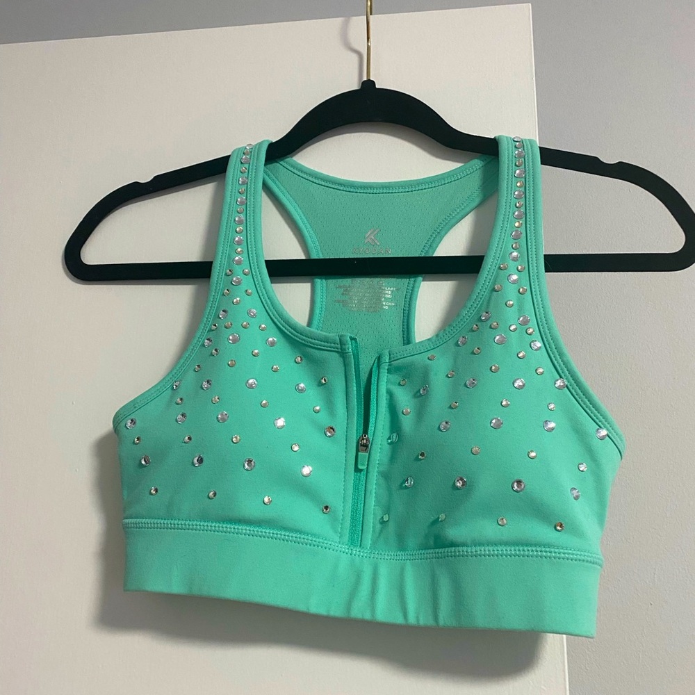 Custom Rhinestone Pro Cheer Audition Top XS - Mint Green/Tiffany Blue